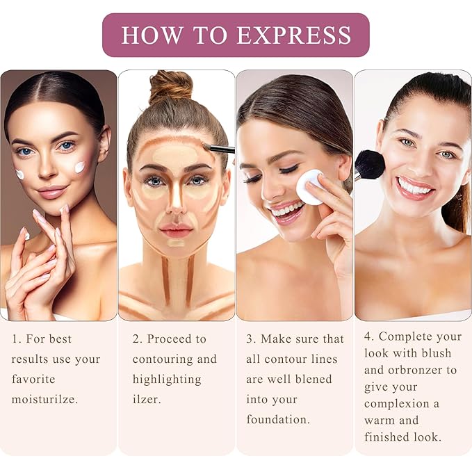 Youngfocus Cosmetics Cream Contour Best 8 Colors Contouring Foundation - Highlighting Makeup Kit/Concealer Palette - Vegan, Cruelty Free and Hypoallergenic - Instruction Manual（Face Blushes）