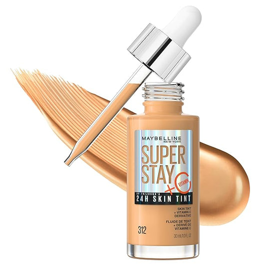 Maybelline Super Stay Up to 24HR Skin Tint, Radiant Light-to-Medium Coverage Foundation, Makeup Infused With Vitamin C, 312, 1 Count