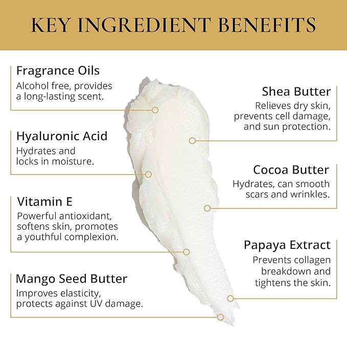 LUXURY LIFE BUTTER - Irresistibly Scented Body Butter with Hyaluronic Acid for Ultimate Moisture. Hydrates for a Non-Greasy Glamorous Glow (Presidential, Intimate Dessert, Tobacco Vanilla 5 oz)
