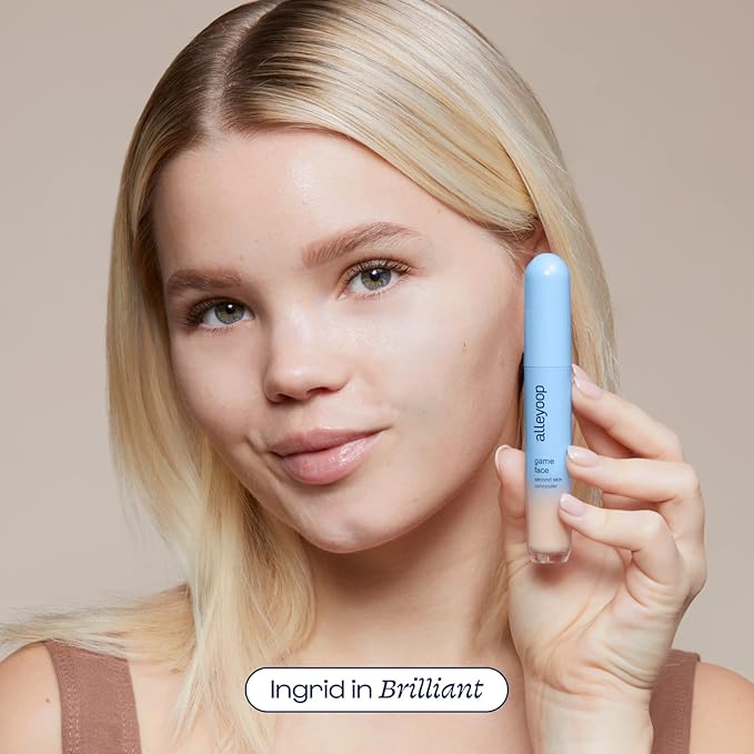 Alleyoop Game Face Concealer Makeup, Lightweight to Medium Buildable Coverage Under Eye Concealer, For Blemishes, Crease-proof and Hydrating with Aloe Stem Cell, Smooth Second Skin Finish - Brilliant
