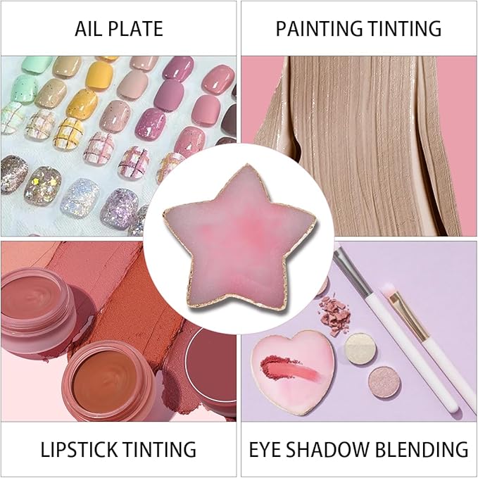 Nail Polish Palette, 2Pcs Resin Nail Art Palette, Nail Painting Mixed Color Palettes, Gold Edge Makeup Mixing Tray, Nail Supplies For Nail Techs, Nail Art Display Board(Star)