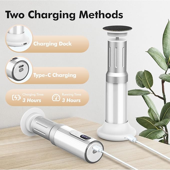 Electric Foot Callus Remover Cordless Electric Foot Filer Kit with 6Speeds Chagring Dock Callus Remover for Women Men Feet and Nail (White)