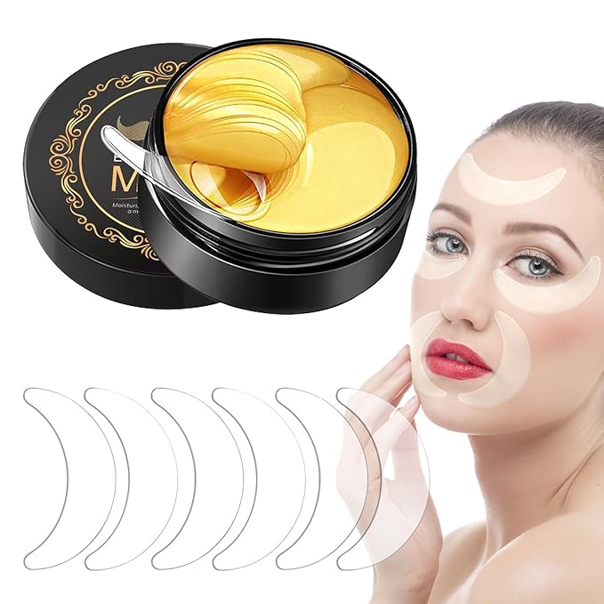 66PCS Under Eye Patches for Puffy Eyes 24K Gold Natural Hydrogel Collagen Eye Mask Reusable Silicone Gel Eye Anti Aging Pads for Reduce Fine Lines Wrinkles Eye Bags Transparent Gel Pack