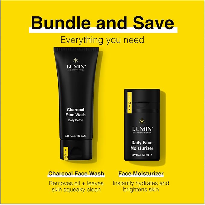 Lumin - Dynamic Duo - Skin Care kit for Men - Includes: Charcoal Face Wash Daily Detox & Daily Face Moisturizer,Suitable for all skin types, Daily Use, Two Month Supply