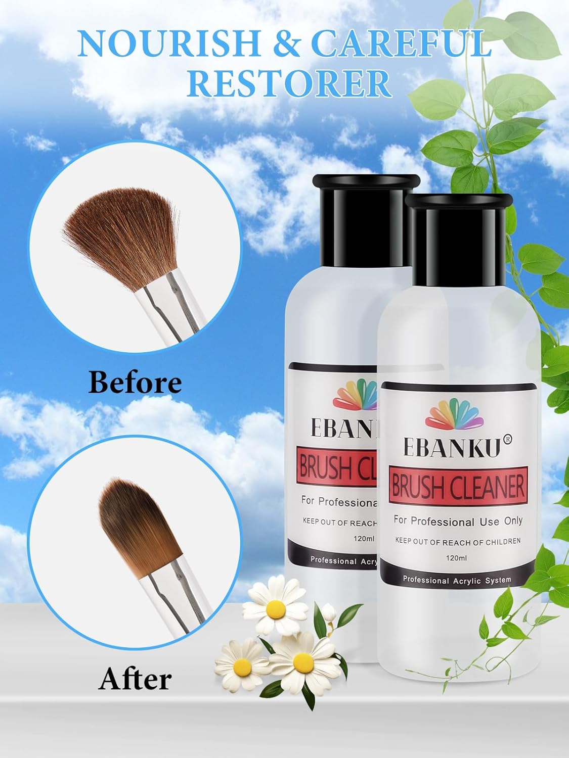 EBANKU 120ml Acrylic Nail Brush Cleaner, 3 in 1 Nail Art Brushes Conditioner Nail Brush Clean Solution Quickly Clean With Glass Cup and Scrub Brush for Solid Gel Polish/Nail Extension Gel