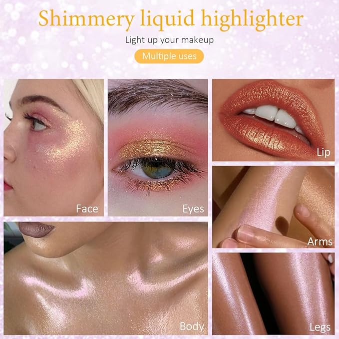 evpct Light Liquid Face Highlighter Makeup Waterproof Long Lasting Mermaid Pink Rose Gold Glimmer Glow Sparkly Glitter Body Shimmer Oil Liquid Luminizer Stick Highlight Illuminator for Face Body Cheek