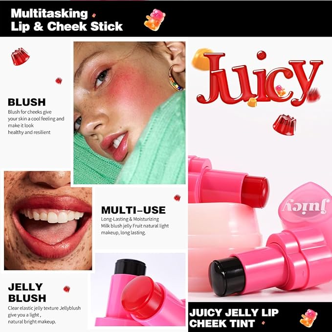 Cooling Water Jelly Tint Stick，Multi-Use Juicy Love Blush, 3-In-1cheek Blush & Eyeshadow & Lip Tinted Long-Lasting Moisture Stick，Bouncy Jelly Texture，Creates A Moist Watercolor Effect (#09, 0.32oz)