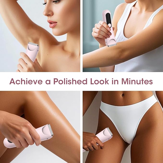 Lanumi Bikini Trimmer Women Rechargeable Body Hair Trimmer Electric Shaver Pubic Hair Grooming Kit with Charging Dock IPX7 Waterproof Wet/Dry Use (Pink)