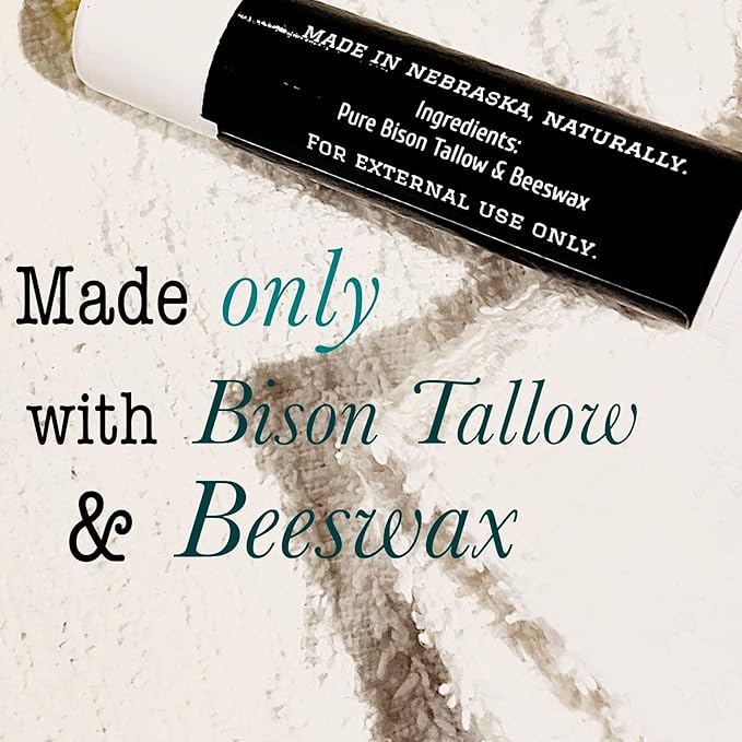 Pure Bison Tallow Lip Balm, Unscented, (5 pack) - Moisturizing, Non-Habit Forming, Soothes Chapped Lips