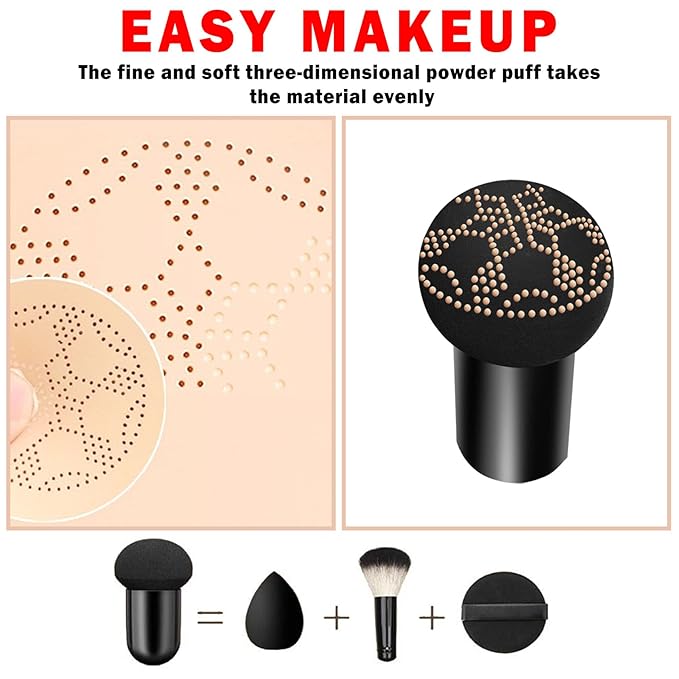 2PCS Mushroom Head Air Cushion CC Cream BB Cream Foundation,Moisturizing Concealer Makeup Base Foundation,Long Lasting Full Coverage Foundation with Mushroom Makeup Sponge(Natural)