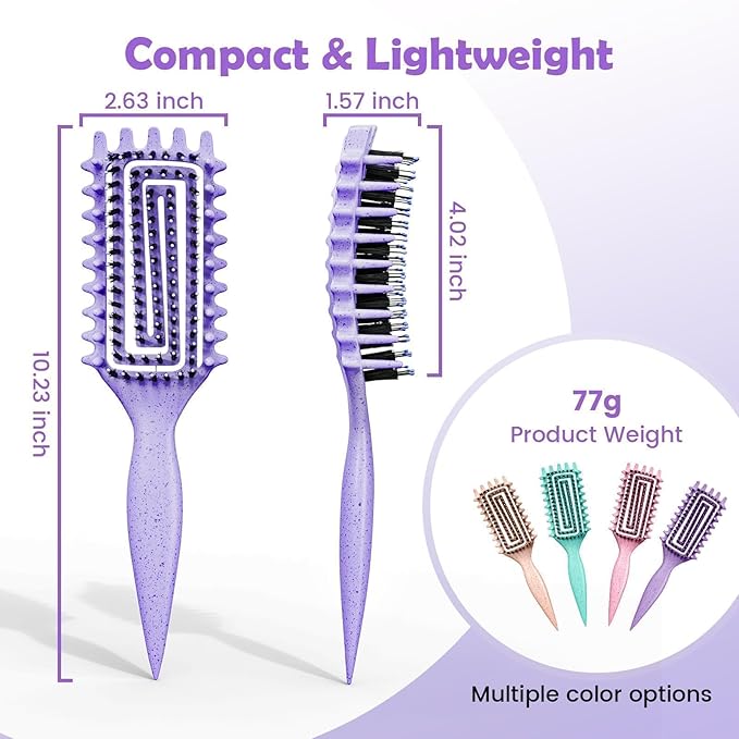 Curl Defining Brush, Curly Hair Brush Defining with Side Gear for Combing, Shaping, and Styling Curly Hair, Lightweight Candy Brush Suitable for All Wet or Dry Hair Types for Women and Men (Purple)