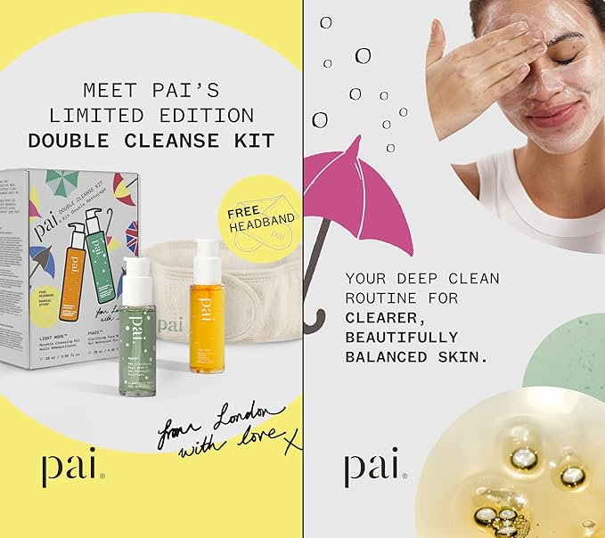 Pai Skincare London | DOUBLE CLEANSE - FROM LONDON WITH LOVE Beauty Gift Set. Organic Face Wash, Makeup Remover & Headband, Suitable for Sensitive Skin & All Skin Types. Made In London.