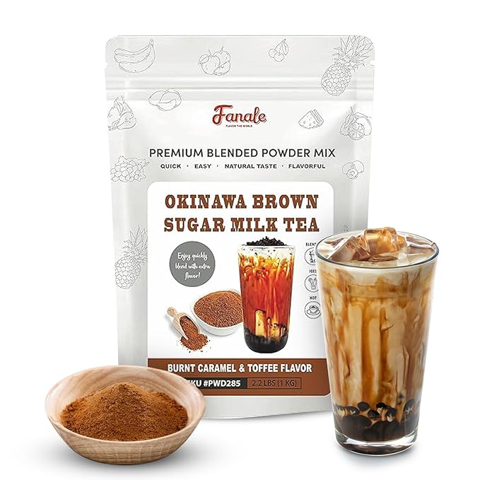 Fanale Premium Okinawa Brown Sugar Bubble Tea Flavoring Powder | Perfect for Baking, Smoothies, Desserts and Drinks | Instant Flavoring Powder for Boba Milk Tea - 2.2 Pounds (Pack of 20).