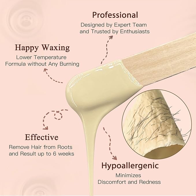 Hard Wax Beads for Hair Removal, Bouvetan 1.3Lb/21oz Wax Beans for Brazilian Waxing, Eyebrow, Face, Bikini, Legs, Arms for Women Men Hair Removal with 10pcs Sticks, 6 Packs