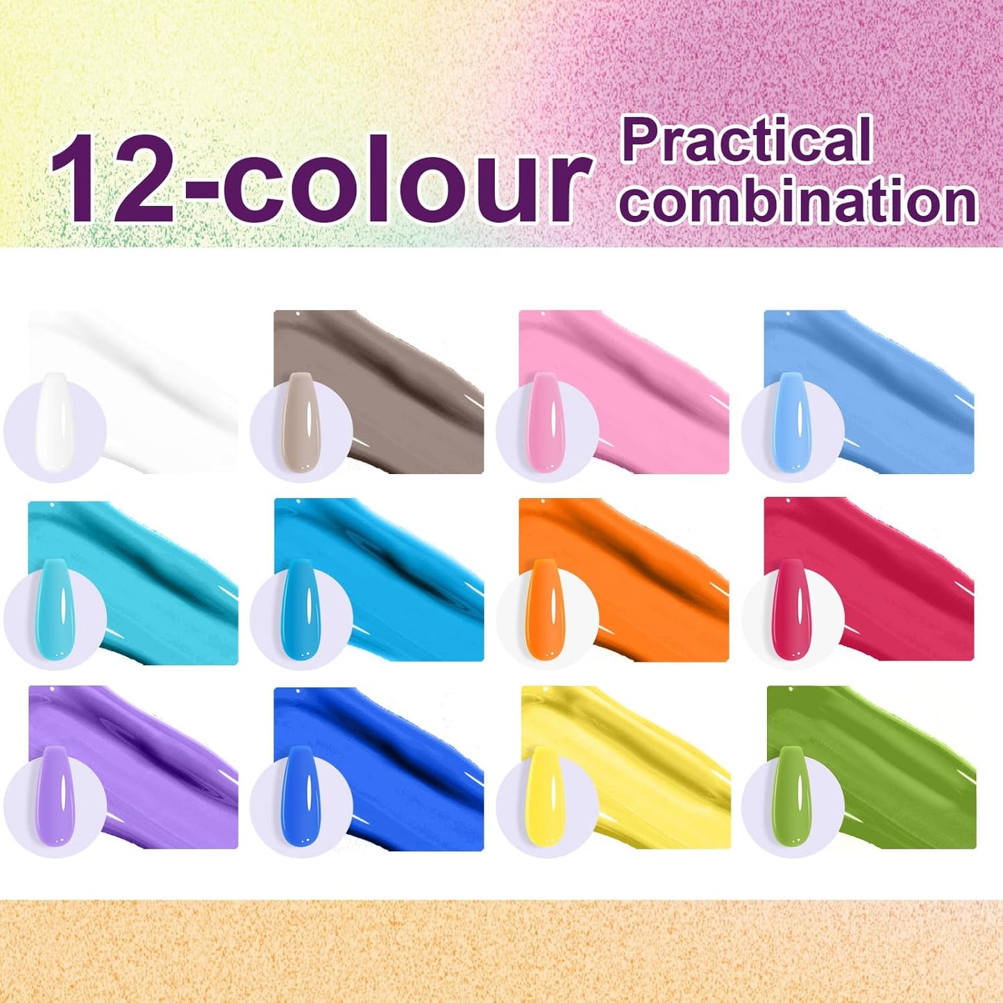 Gradient Painting Gel, 12 Bright Colors Ombre Gel Nail Polish for Pigment Pat Aura Nails, French Manicure DIY Nail Art Long-lasting No-wipe Candy Palette Jam Jar Set