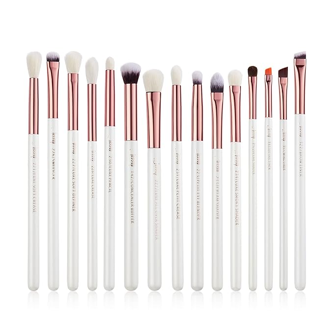 Jessup Eye Makeup Brush Set Professional 15pcs White/Rose Gold Premium Natural-synthetic Eye Shadow Blending Concealer Eye & Brow Liner Brushes, T217