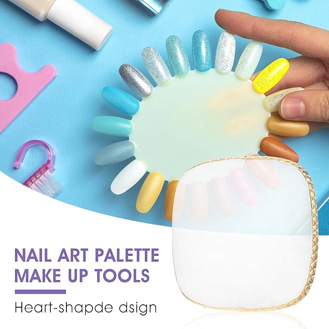 Resin Nail Art Palette Gold Edge Nail Holder Heart Shaped Color Makeup Foundation Mixing Tools Display Board Gel Nail Art Color Mixing Palette Painting Tray Manicure Tool (Milky)
