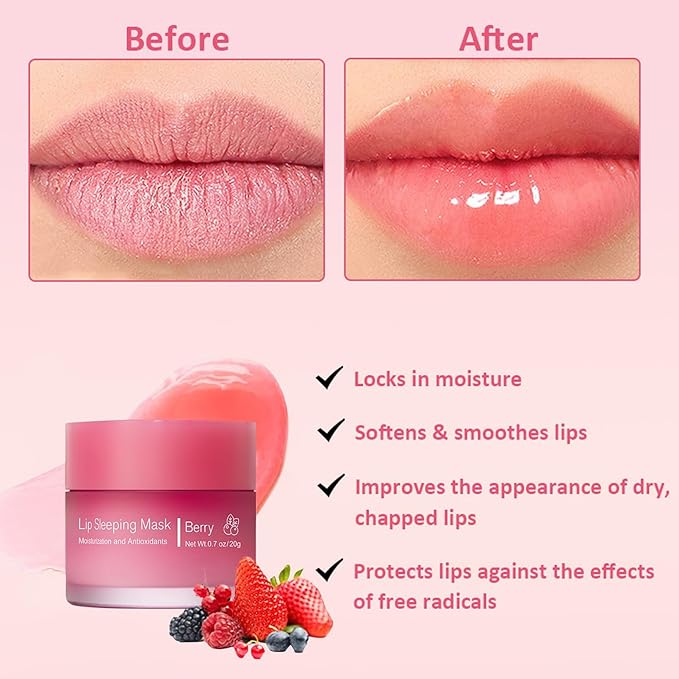 Cherry Lip Mask, Hydrating Lip Mask, Lip Treatment for Dry Cracked Lips, Avocado Coconut Sleeping Lip Mask, Lip Moisturizer Overnight, Intense Lip Repair & Care, 20G