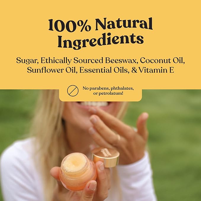 Poppy & Pout Natural Lip Scrub, Moisturizing Sugar Scrub for Dry Lips, Lip Scrubber Exfoliator with Essential Oils Smooths and Hydrates Lips, In Recyclable Glass Jars, Cruelty Free - Wild Honey