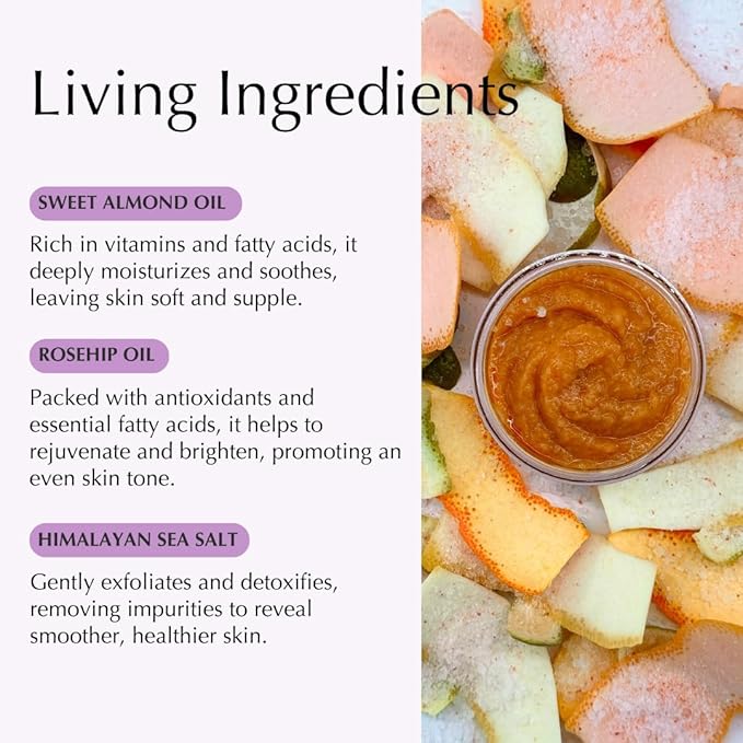 Sweet Almond Rosehip Brine Polish | Exfoliating Blend with Himalayan & Dead Sea Salt, Maple Sugar | Enriched with Magnesium, Omega 3's & Vitamin E | Revitalize Skin, Reduce Inflammation