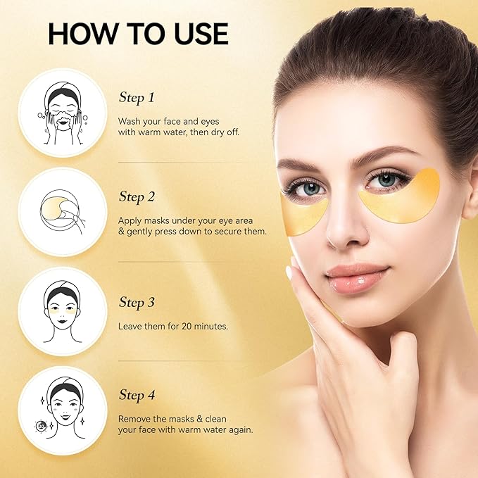 Under Eye Patches for Dark Circles and Puffiness, 60Pcs Under Eye Mask for anti Wrinkles & anti Aging, 24K Gold Eye Gel Pads with Collagen to Reduce Eye Bags, Puffy Eyes Treatment, Hydrating Eye Mask