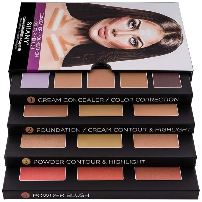 SHANY 4-Layer Contour and Highlight Makeup Kit - Set of Concealer Palette, Color Corrector, Makeup Foundation Palette, Contour Highlight, and Blush Palettes Sets