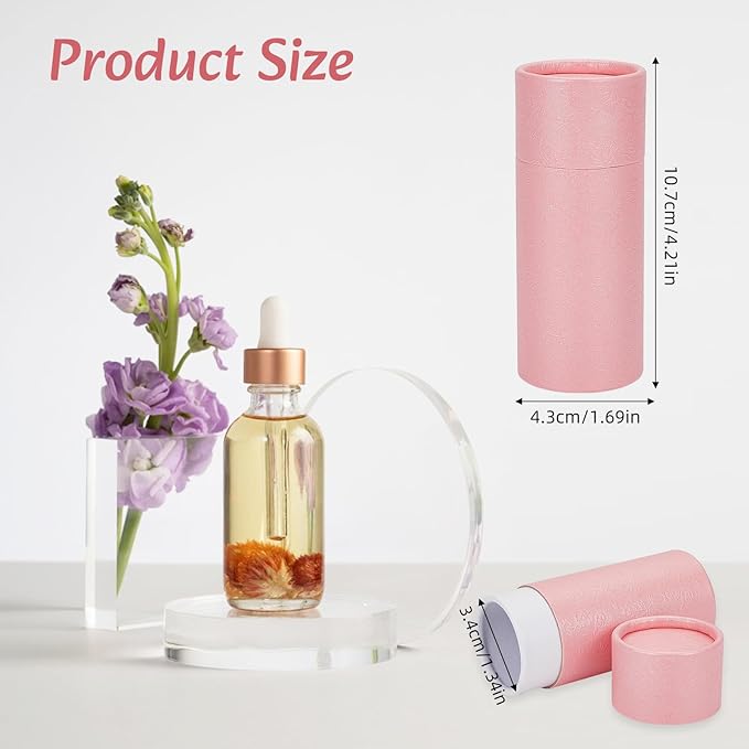 NICENEEDED 10 Pcs 30ml Empty Kraft Paper Jar Tube, Pink Round Paper Cardboard Containers With Lid, Essential Oil Bottle Packaging Case Gift Paper Tube for Pencils Tea Caddy Coffee Cosmetic Crafts