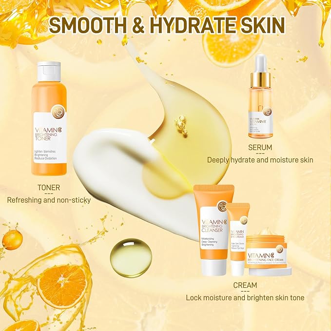 Skin Care Set, Vitamin C Skin Care Sets & Kits, Skin Care for Teenage Girls Gift Set with Cleanser, Toner, Serum, Eye Cream, Facial Cream, Facial Skin Care Sets & Kits for Teenage Girls Women