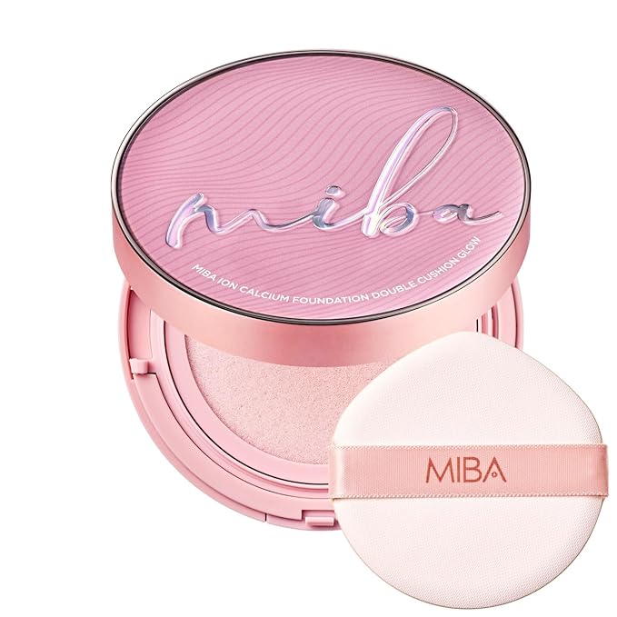 MIBA Ion Calcium Foundation Double Cushion Glow 25 g / 0.88 oz Big Cushion SEASON 3. Long Lasting Cover Effect. Moisture glow. Skin tightening relief. Smooth adhesion. (Luxury #23 Rosy Beige)