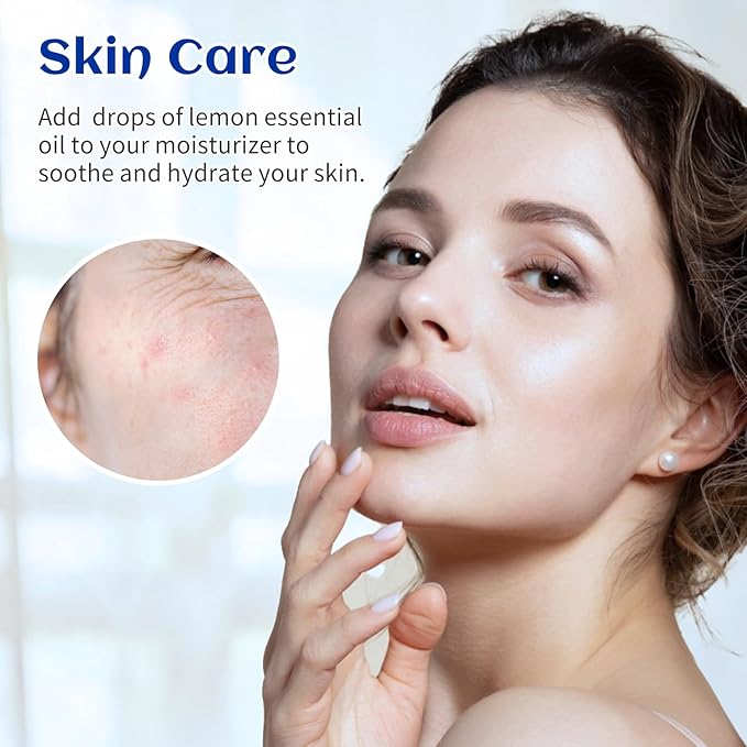 HIQILI Lemon Essential Oil, Household Cleaning, Air Purification, Skin Care, Can be Added to Cleansers, Sprays, Body Lotions Use - 3.38 Fl Oz/100ML