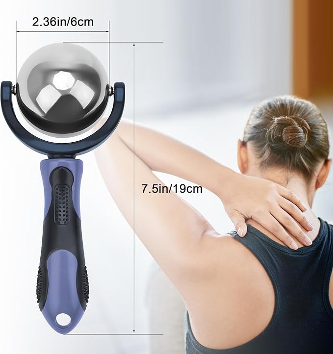 Cold Massage Roller Ball, Cold Therapy Relief, Portable Fitness Ice Roller Ball with Handle, Great Tool for Back/Neck Pain (Blue)