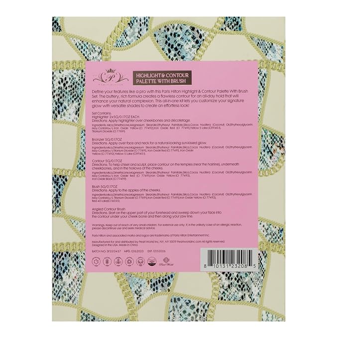 Paris Hilton Define Your Light Set - Blendable Highlighter Makeup with Vibrant Blush, Bronzer and Contour Palette - Makeup Palette with Brush - 1 pc