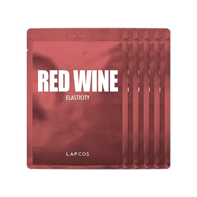 LAPCOS Red Wine Sheet Mask, Daily Face Mask to Restore and Soften Skin, Korean Beauty Favorite, 5-Pack