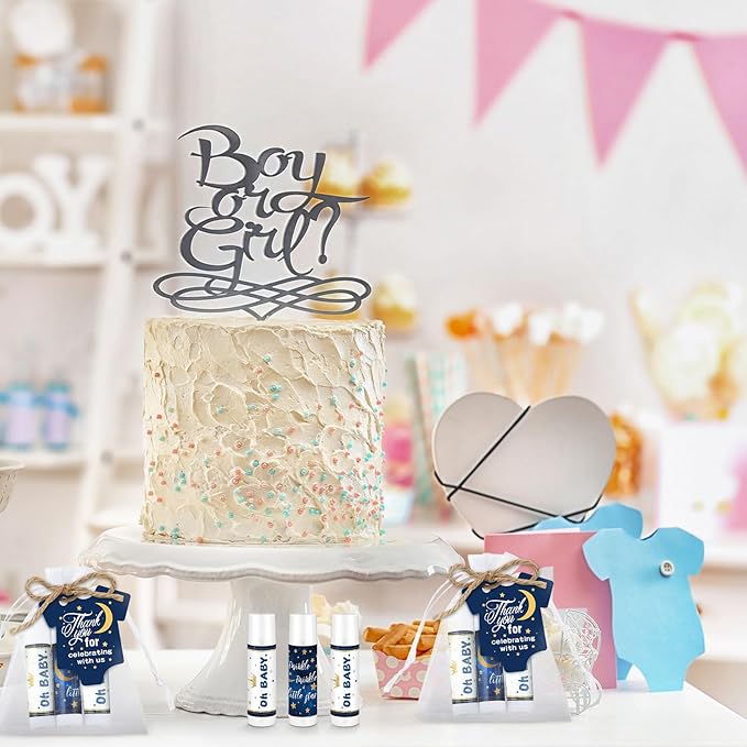 Demissle 50 Pcs Baby Shower Lip Balm Gift Set with 100 Pcs Organza Bags Baby Shower Party Favor for Guest Thank You Tag Rope Baby Shower Party Decoration Gender Reveal Souvenirs(Night)