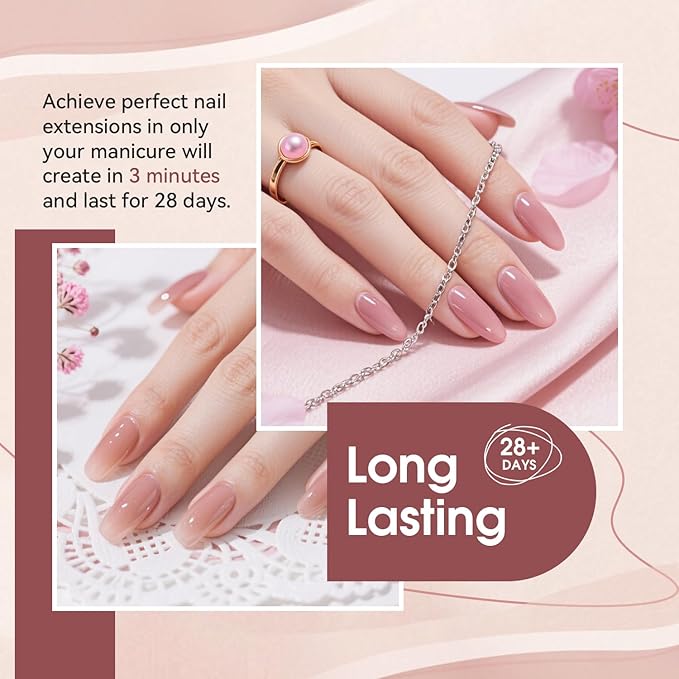 JEWHITENY Poly Extension Gel Nail Set Clear Pink Poly Nail Gel With Slip Solution Base Coat Top Coat French Manicure Need U V Lamp Curing for Finger Art and Home DIY