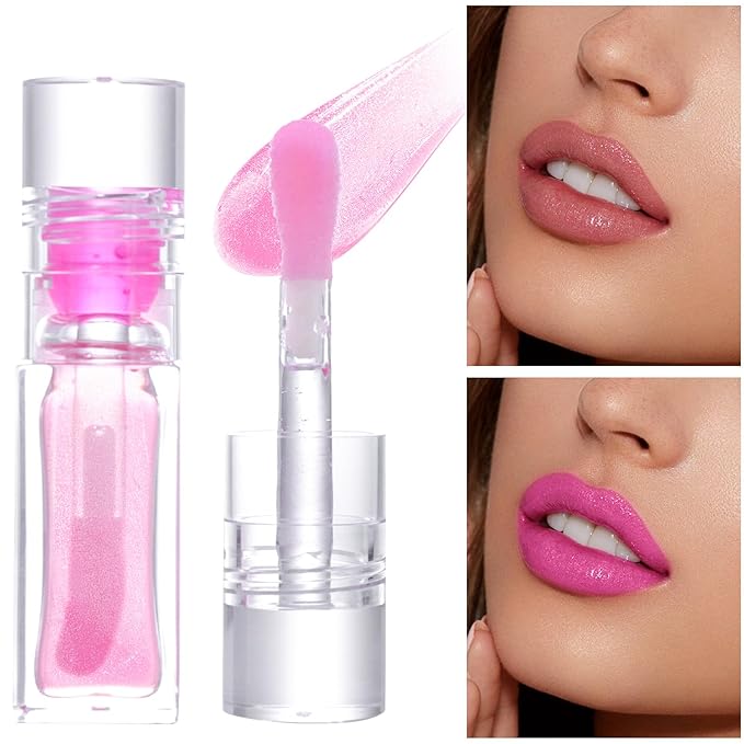 2pc Magic Color Changing Lip Oil, Hydrating Lip Glow Oil Plumping Gloss Tinted Lip Balm Transparent Moisturizing Toot Lip Care
