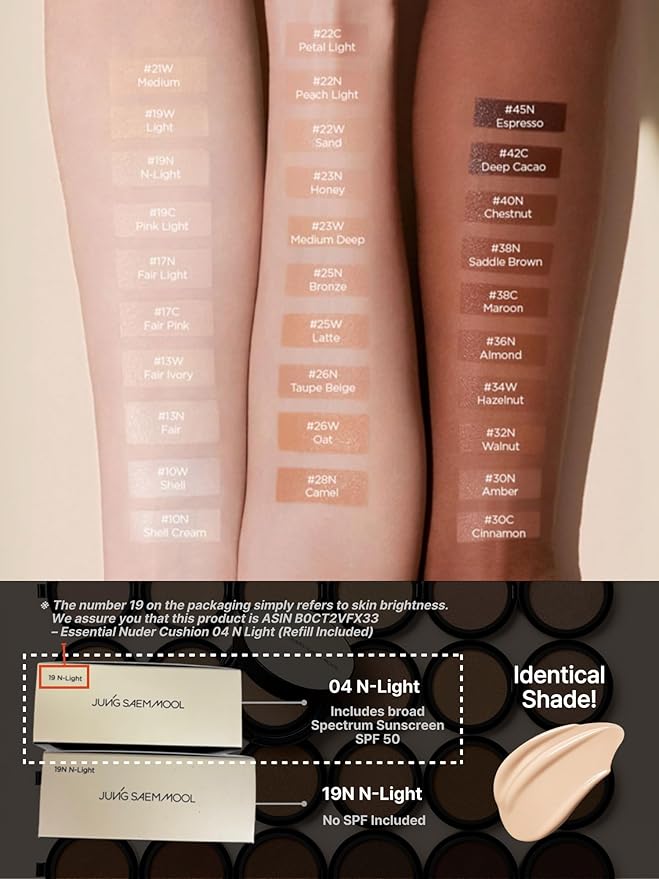 [JUNGSAEMMOOL OFFICIAL] Essential Skin Nuder Cushion (04 N Light) | Refill Included | Natural Finish | SPF50 Broad Spectrum | Makeup Artist Brand