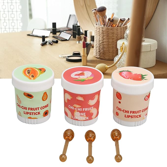 Lip Balm Cute, 3pcs Cute Ice Cream Shape Moisturizing Fragrance Wrinkle Removal Lip Care Cream for Chapped Lips Daily Use