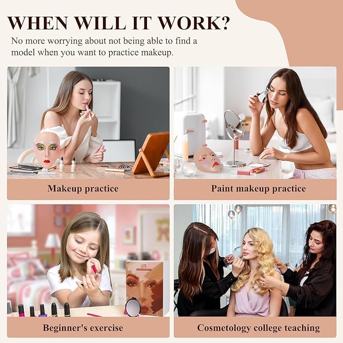 Practice Makeup Face, Face Painting Mannequin Head with Stand, 5D Reusable Silicone Makeup Face Practice, Mannequin Head for Makeup with Makeup Kit, Practice Face for Makeup Artist & Beginner, Pink