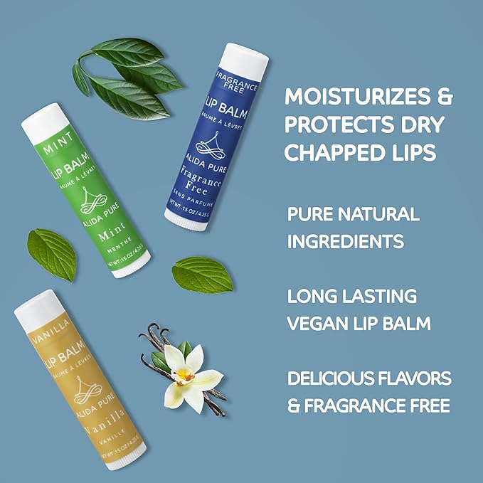 Favorites Lip Balm Collection, Vegan Lip Balm Set, Bees Wax Free, Coconut Oil Free, Avocado Oil, Organic Jojoba Oil, Vitamin E, Natural Moisturizer For Dry Cracked Lips, 3 Tube Set