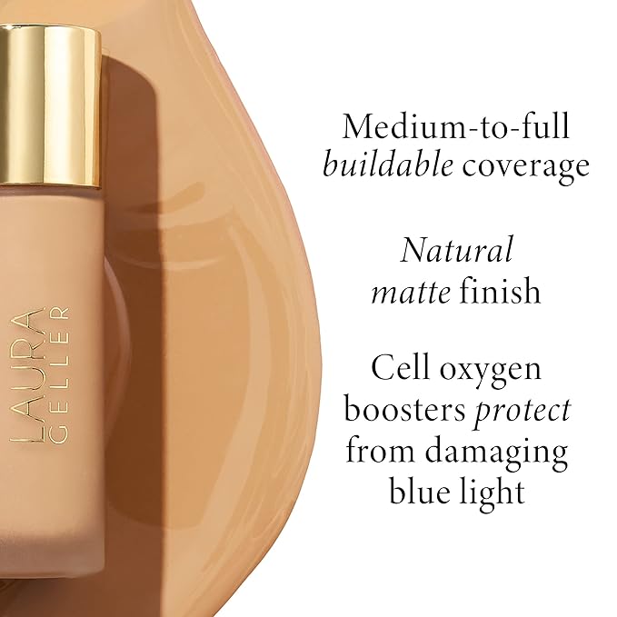 LAURA GELLER Double Take Liquid Foundation | Medium to Full Coverage, Natural Matte Finish, Tan