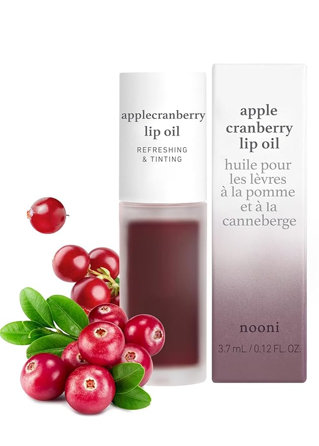 NOONI Korean Vegan Lip Oil - Applepeony, 0.12 Fl Oz + Korean Lip Oil - Applecranberry, 0.12 Fl Oz Bundle