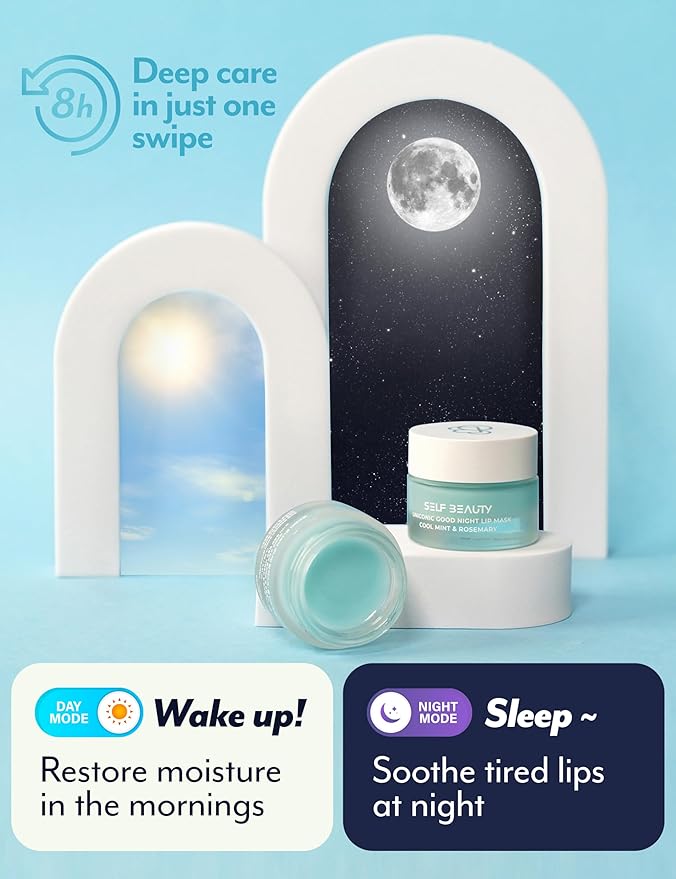 SelfBeauty Lip Mask - Cool Mint Rosemary, Vegan Lip Balm, Daily Lip Moisturizer, Overnight Hydrating Lip Treatment with Cool Mint, Lip Scrub Exfoliator Intensive Lip Repair, 0.51fl.oz