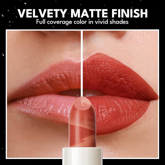 2PCS Marbled Matte Lip Stick Makeup - Velvety Finish | Naked-lip Feel, Full Coverage, D001+D002