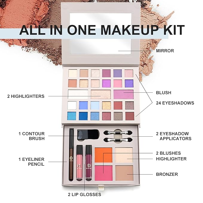Color Nymph Makeup Kit for Women Full Kit Makeup Gift Set All in One Makeup Kit with 24 Colors of Eyeshadow, Makeup Brushes, Lip Glosses, Eyeliner Pencil, Mirror