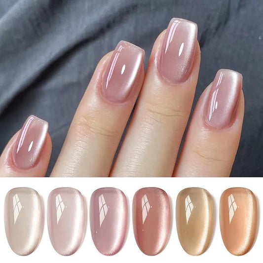 Born Pretty Cat Magnetic Eye Gel Nail Polish Cat Magnetic Shimmer Glitter Holographic Nail Polish Autumn Winter Moonlight Nude Brown Pink Purple 7ML 6PCS