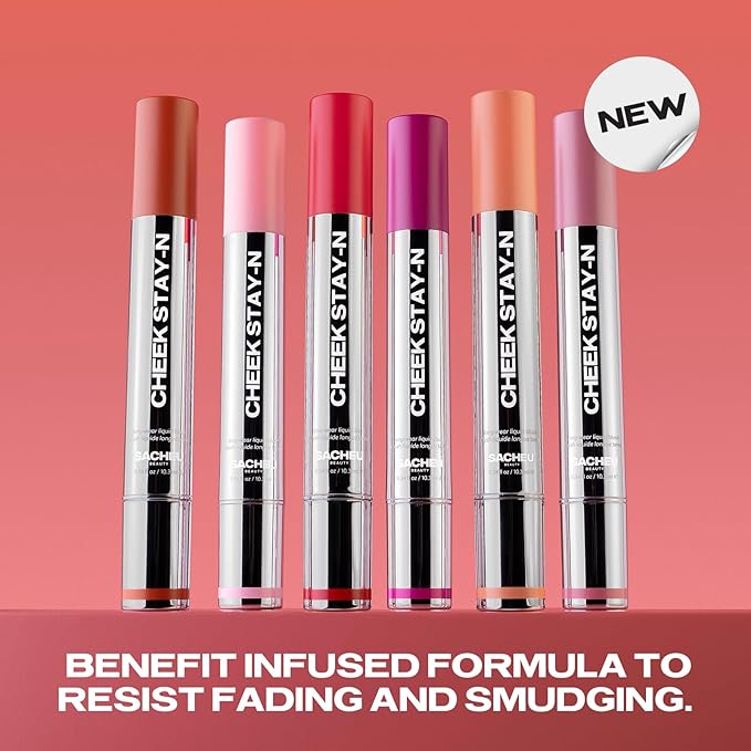 Sacheu Cheek STAY-N Liquid Blush for Cheeks — High Pigment, Buildable, Lightweight Cream Blush Infused With Squalane, for Dewy Radiant Flushed Cheeks — Long-lasting & Cruelty Free, Pretty in Pink Duo