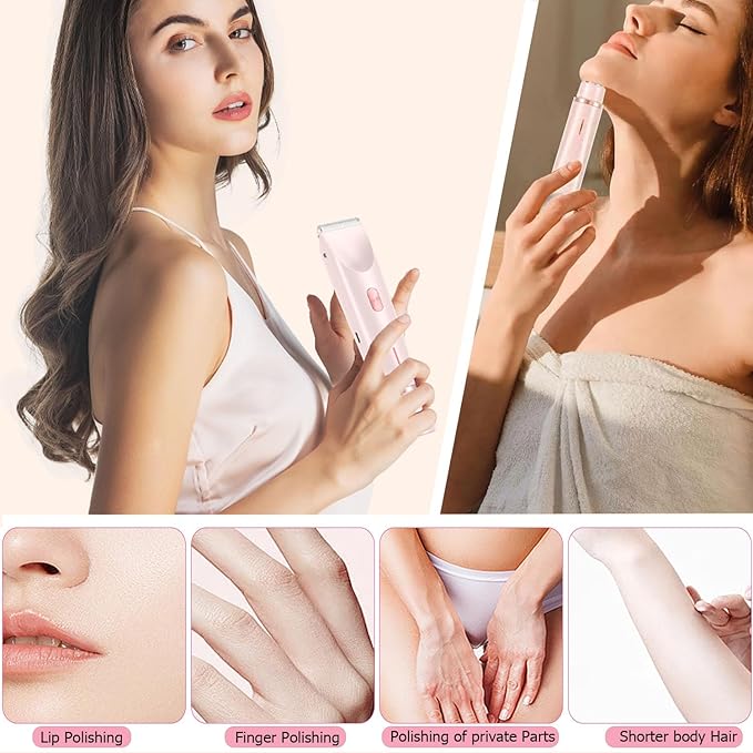 Bikini Trimmer for Women, Waterproof Bikini Shaver with Dual Head Design, Cordless Rechargeable Shaver for Women Private Area, Gentle Wet & Dry Hair Removal for Bikini Line & Underarms