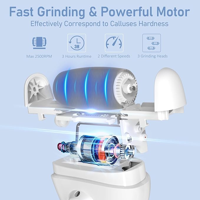 Electric Callus Remover for Feet - with Larger Grinding Head, Portable Pedicure Kit Foot File Callus Remover, Rechargeable Waterproof Foot File for Foot Care Deadskin Remover LCD Display-White