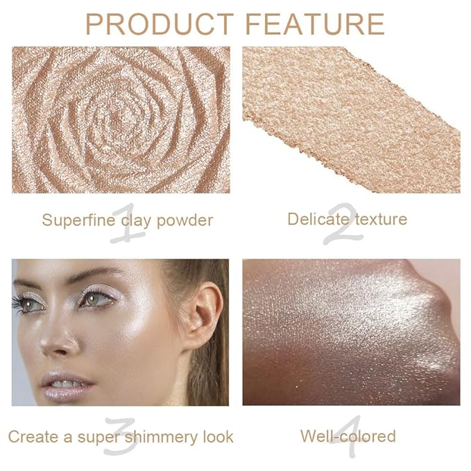 evpct Pearl White & Champagne Gold Face Highlighter Makeup Shimmer Glitter Diamond Sparkly Highlighters Makeup Palette Powder for Face Body Cheek iluminadores iluminador de jos maquillaje luminizers
